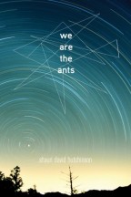 Cover for We Are The Ants by Shaun David Hutchinson. A photo of a yellow sunrise, the sky going from teal to navy as the stars blur in a their circular rotation.