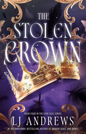 The cover for THE STOLEN CROWN by L.J. Andrews. The cover features the title and the author's name, as well as a golden crown which is cracking in half. 